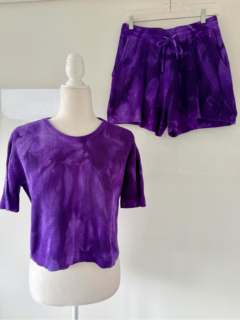 dh NEW YORK Purple Waffle Knit Short Sleeve Top & short set